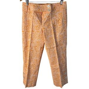 New! ETCETERA Straight Floral Pants 6 Stretch Fabric Orange White Mid Rise Retro
